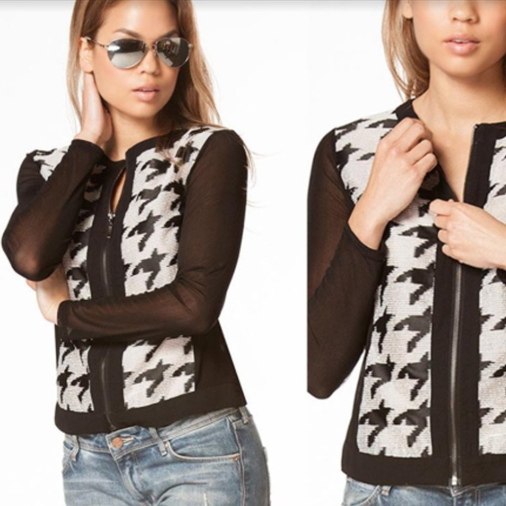 Black and White Lightweight sheer houndstooth jacket